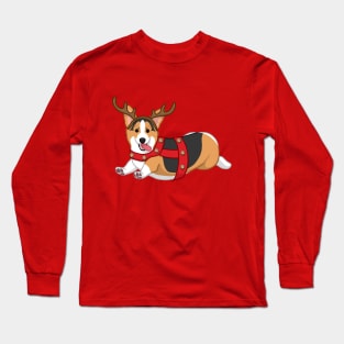 Cute Black & Tan Corgi in Christmas Reindeer Costume Long Sleeve T-Shirt